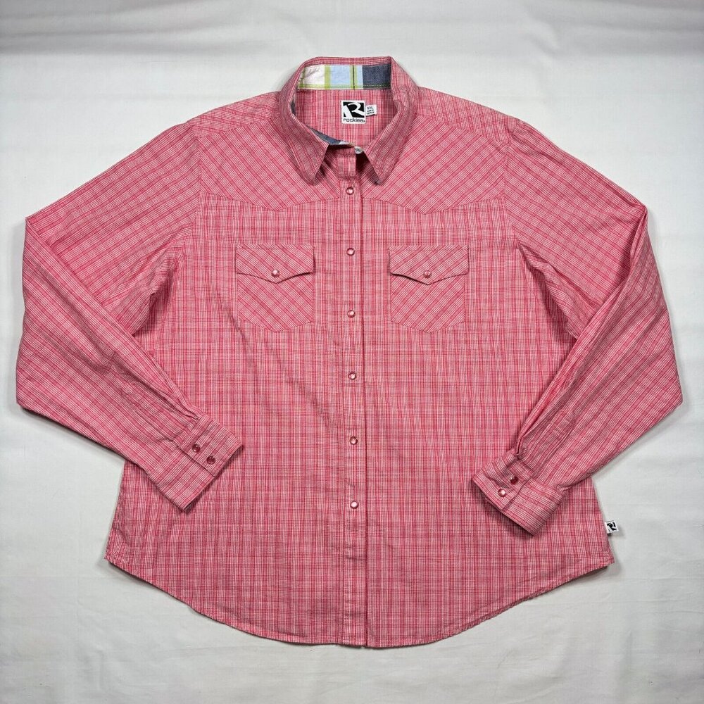 Rockies Womens XXL Pink Plaid Pearl Snap Western Cowgirl Shirt Cinch Brand